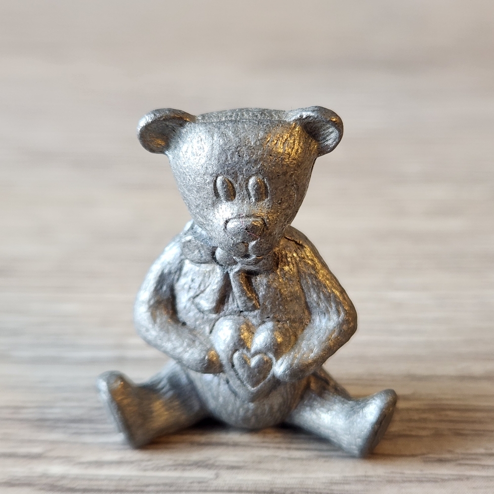 🖤 Pewter Bear Bowtie Heart Memories 2005 Miniature Small Shelf Trinket Gam…